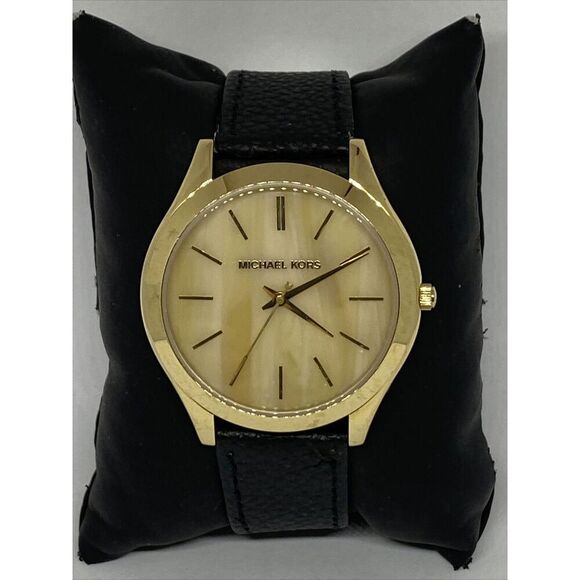 Michael Kors Runway MK4285 Women's Black Leather Analog Dial Quartz Watch JK573 - Picture 1 of 12